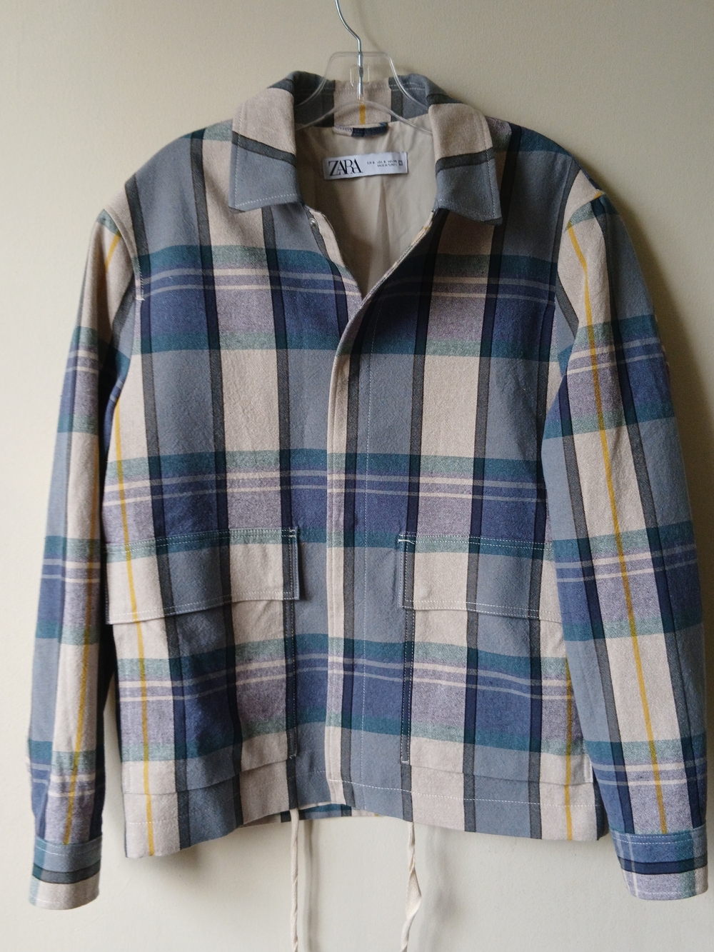 Zara Plaid Block Snap Button Linen-like Jacket